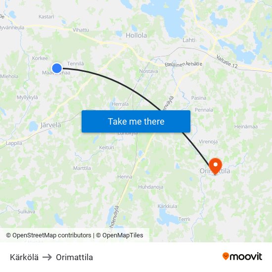 Kärkölä to Orimattila map