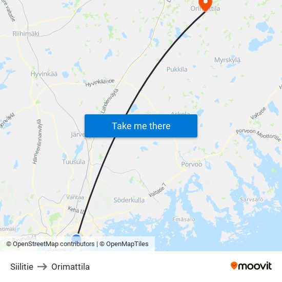 Siilitie to Orimattila map