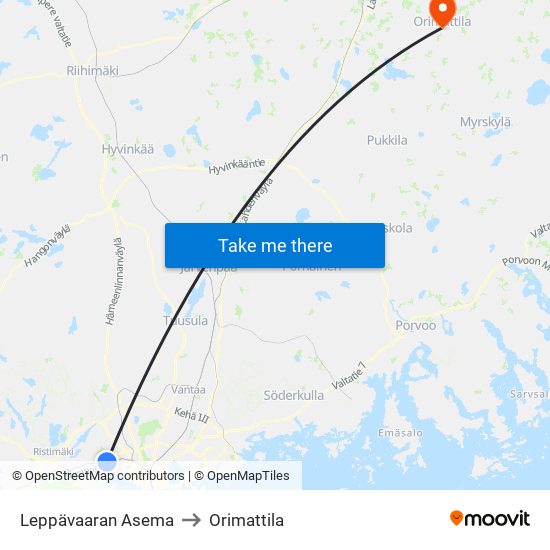 Leppävaaran Asema to Orimattila map
