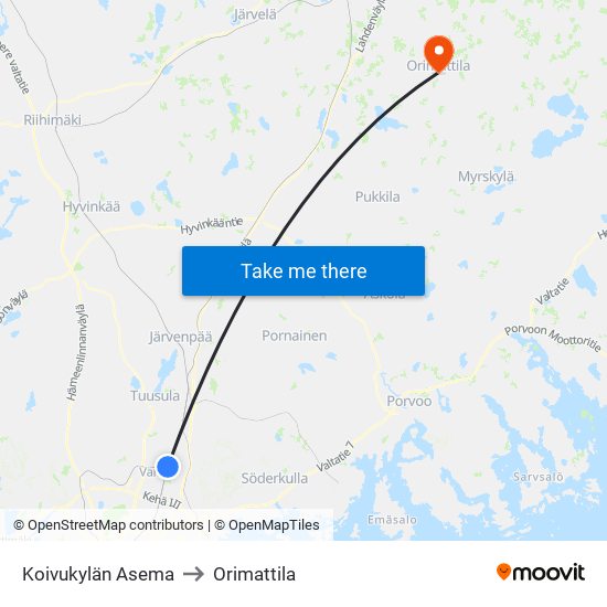 Koivukylän Asema to Orimattila map