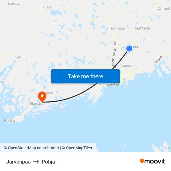 Järvenpää to Pohja map