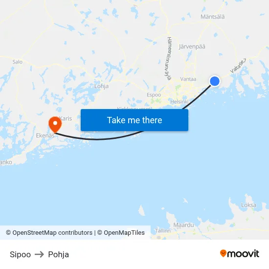 Sipoo to Pohja map