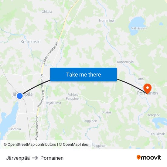 Järvenpää to Pornainen map