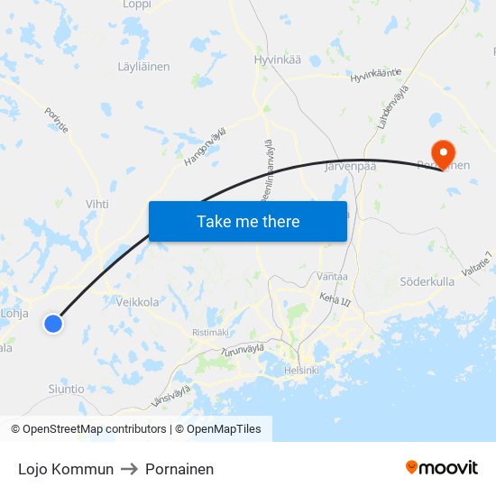 Lojo Kommun to Pornainen map