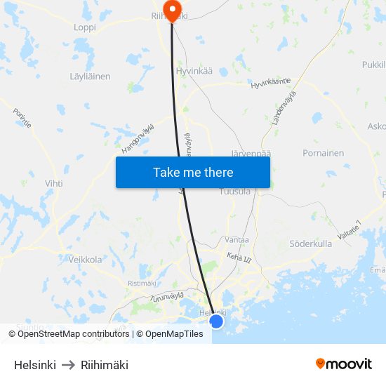 Helsinki to Riihimäki map
