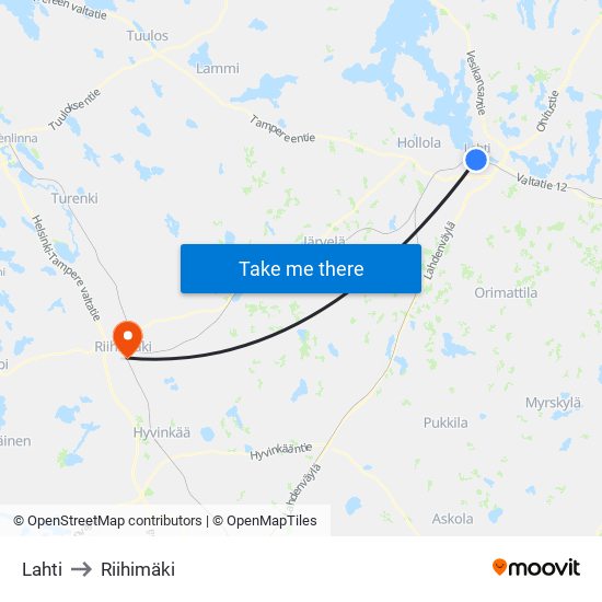 Lahti to Riihimäki map