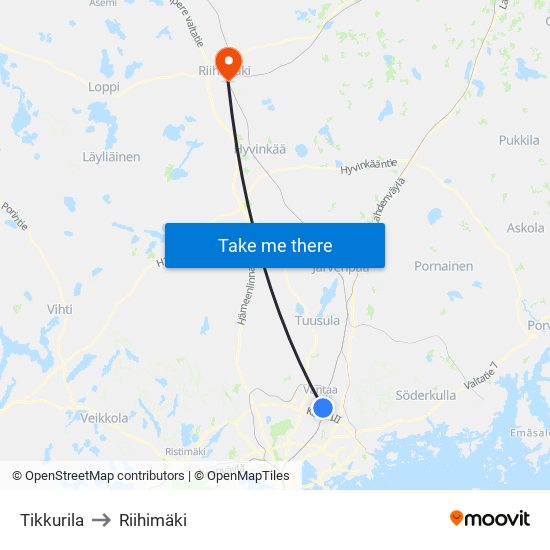 Tikkurila to Riihimäki map