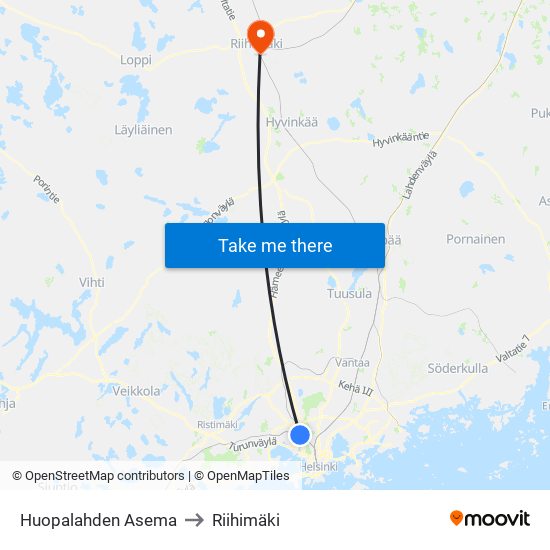 Huopalahden Asema to Riihimäki map