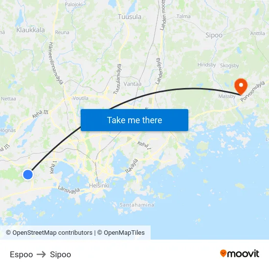 Espoo to Sipoo map