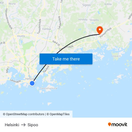 Helsinki to Sipoo map