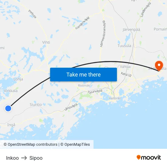 Inkoo to Sipoo map