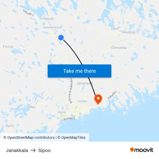 Janakkala to Sipoo map