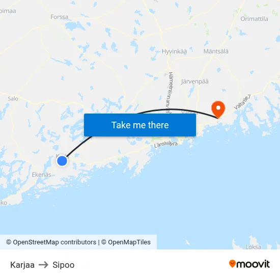 Karjaa to Sipoo map