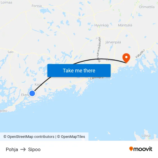 Pohja to Sipoo map