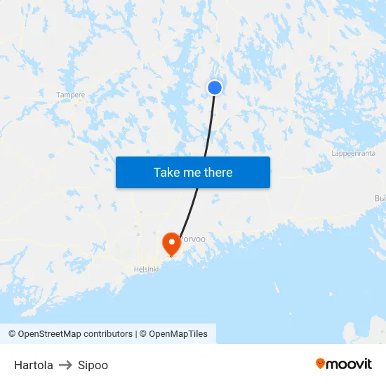 Hartola to Sipoo map