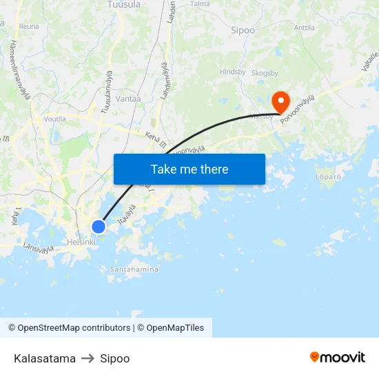 Kalasatama to Sipoo map