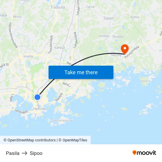Pasila to Sipoo map