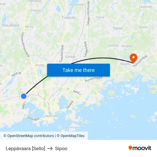 Leppävaara [Sello] to Sipoo map
