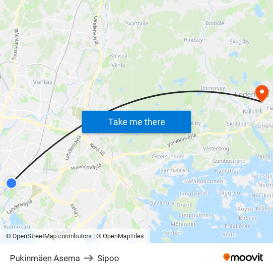 Pukinmäen Asema to Sipoo map