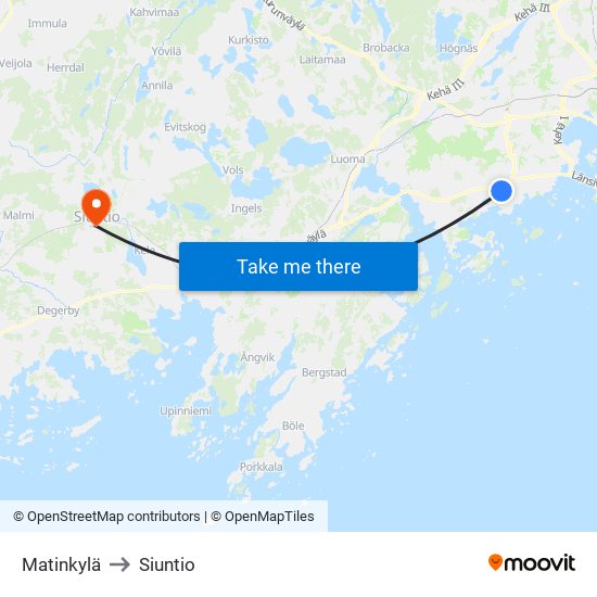 Matinkylä to Siuntio map