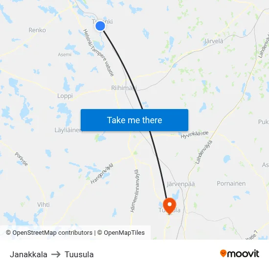 Janakkala to Tuusula map