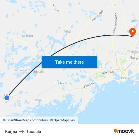 Karjaa to Tuusula map