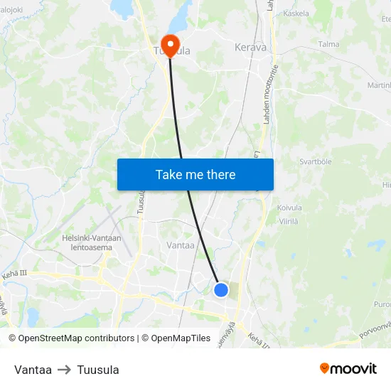 Vantaa to Tuusula map