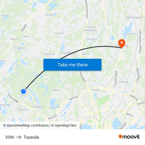 Vihti to Tuusula map