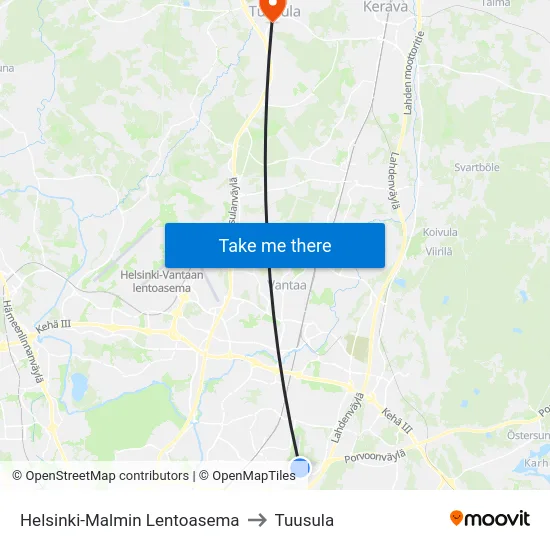 Helsinki-Malmin Lentoasema to Tuusula map