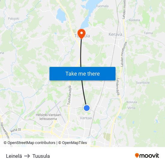 Leinelä to Tuusula map