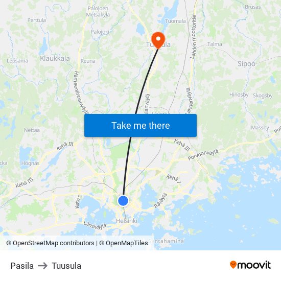 Pasila to Tuusula map