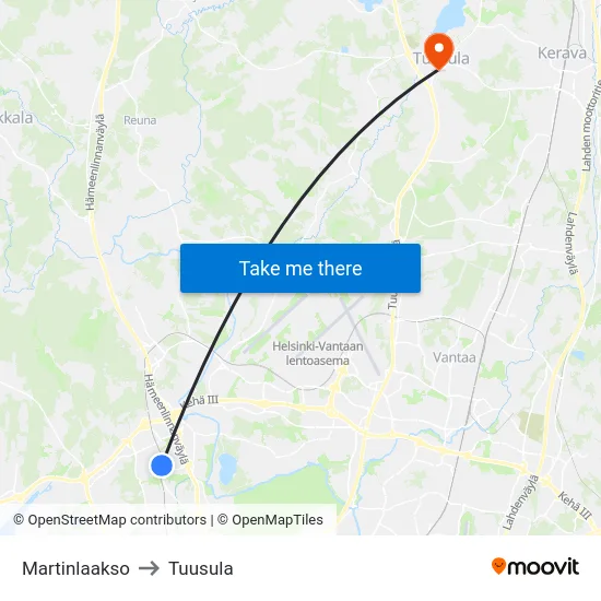 Martinlaakso to Tuusula map