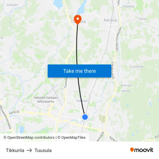 Tikkurila to Tuusula map