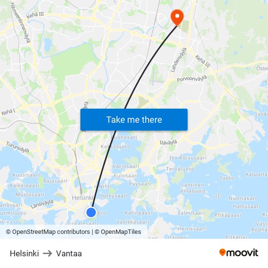 Helsinki to Vantaa map