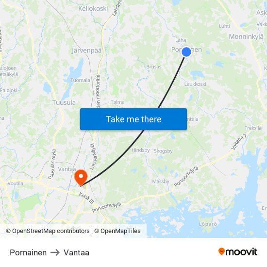 Pornainen to Vantaa map