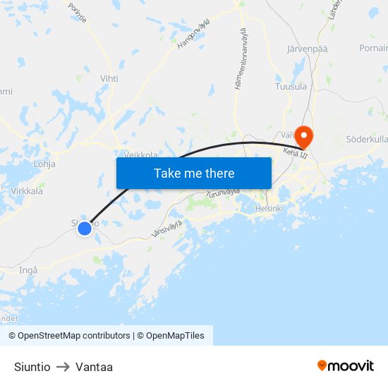 Siuntio to Vantaa map
