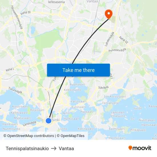 Kamppi to Vantaa map