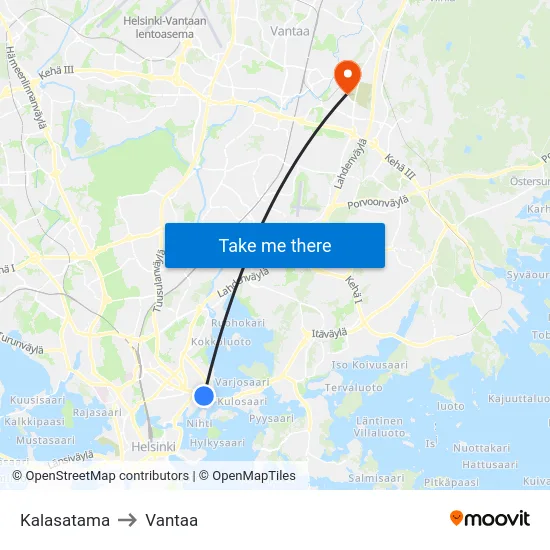 Kalasatama to Vantaa map