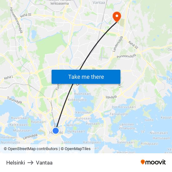 Helsinki to Vantaa map