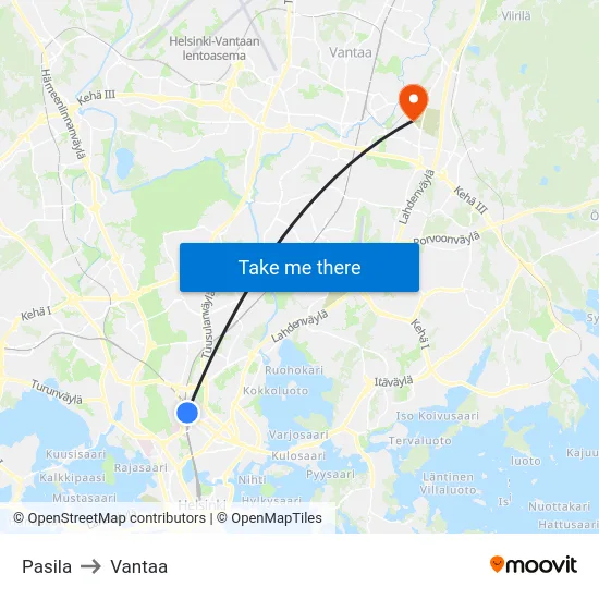 Pasila to Vantaa map