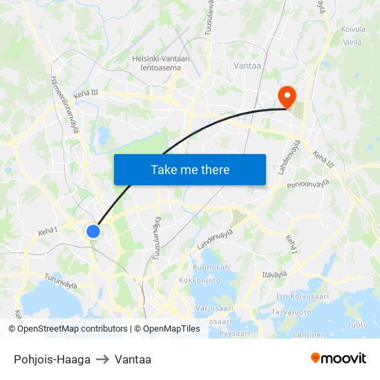 Pohjois-Haaga to Vantaa map