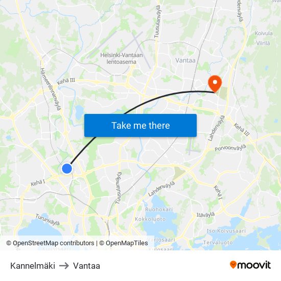 Kannelmäki to Vantaa map