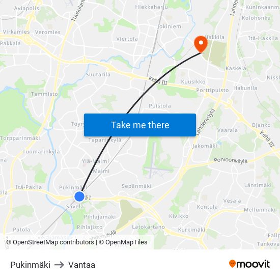Pukinmäki to Vantaa map