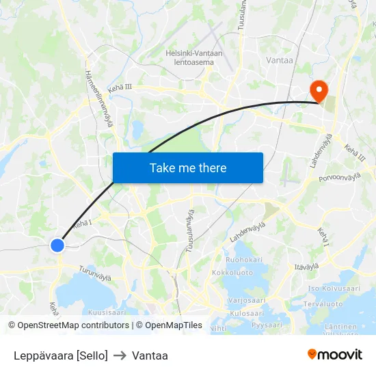 Leppävaara [Sello] to Vantaa map