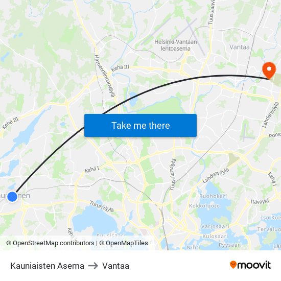 Kauniaisten Asema to Vantaa map