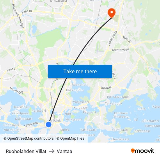 Ruoholahden Villat to Vantaa map