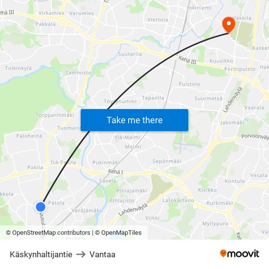 Käskynhaltijantie to Vantaa map