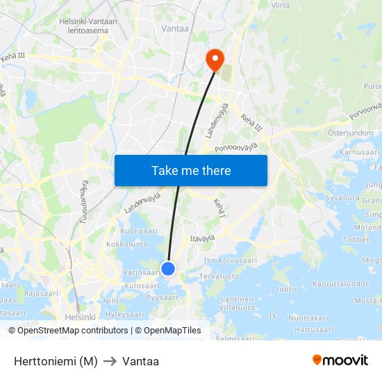 Herttoniemi (M) to Vantaa map