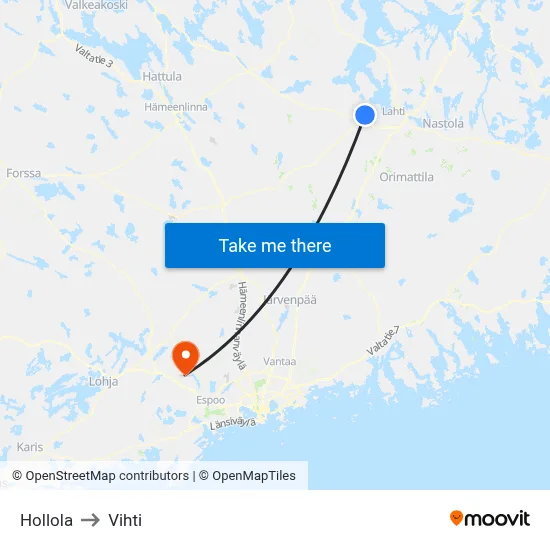 Hollola to Vihti map