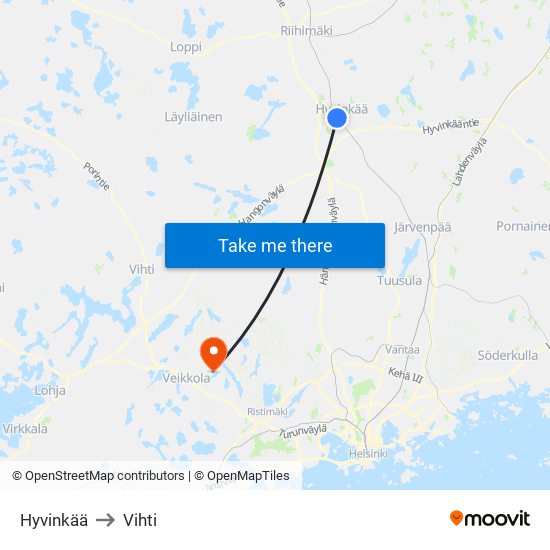 Hyvinkää to Vihti map